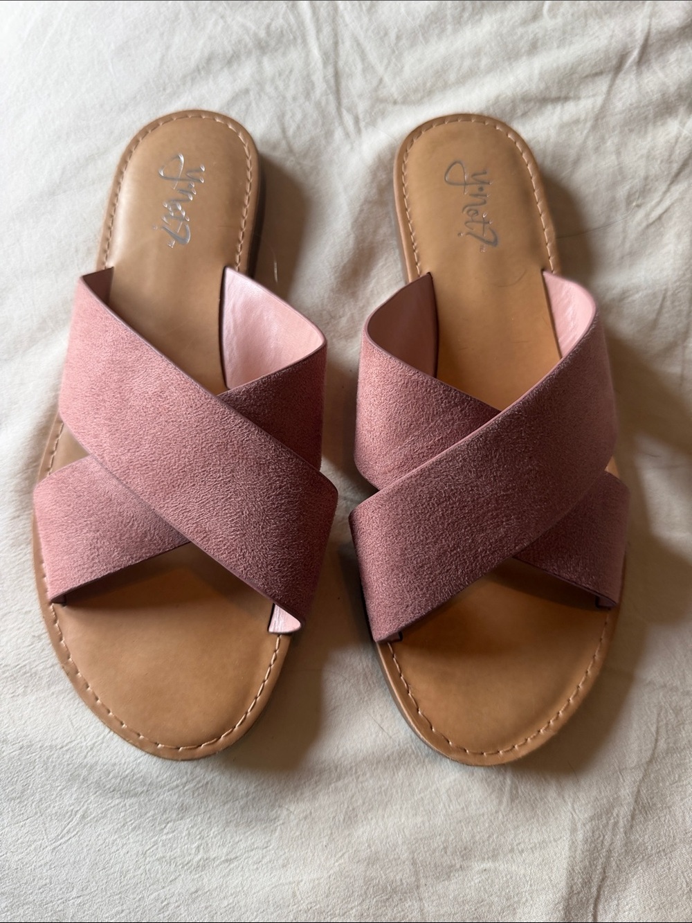 Women's Pink Cross-Strap Slide Sandals